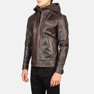 Hector Vintage Brown Genuine Leather <b>Biker</b> <b>Jacket</b> with Hood Sheep Skin and Cowhide Reversible XS Size for Autumn Season - Product Image 2