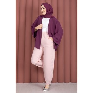 High-Waisted Pink Harem Pants with <b>Elastic</b> <b>Waist</b> and Pockets Breathable Casual Mid-<b>Waist</b> XL <b>Trousers</b> - Product Image 4