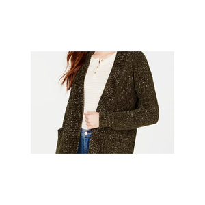 Cardigan in ciniglia lavorato a maglia effetto shaker verde scuro mélange di Hippie Rose Junior, lungo, casual, ricamato, per la stagione autunno/inverno - Product Image 2