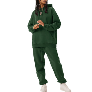 Conjuntos Deportivos Holgados de Moda Urbana para Mujer al por Mayor, Conjuntos Deportivos Transpirables de Algodón y Felpa con Hombros Caídos para Mujer - Product Image 1