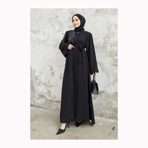 Vente en Gros Modeste Vêtements Islamiques De Luxe Dubaï Abaya Turquie Robe Manteau Épais pour Femmes Musulmanes Plissé Scintillant Ouvert Hiver Abaya - Product Image 6
