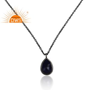 สร้อยคอจี้อัญมณีธรรมชาติสีฟ้าคอรันดัมดีไซน์ล่าสุดผู้ผลิตเครื่องประดับตามสั่ง - Product Image 2