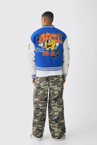 Fabricant de vêtements sur mesure OEM veste universitaire en chenille brodée de coupe surdimensionnée de couleur verte veste à manches en cuir marron pour hommes - Product Image 5