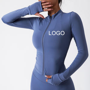 Custom Logo Full Zipper Breathable Jacket <b>Slim</b> Fit Gym Fitness Jacket Yoga Women Long Sleeve Yoga Jackets - Product Image 3