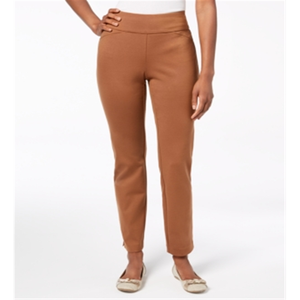 Pantaloni da donna Charter Club a vita alta, a gamba dritta, in maglia Ponte, colore cognac, taglia 16 Petite, casual, traspiranti, effetto stropicciato - Product Image 1