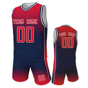 Uniforme de entrenamiento de baloncesto de equipo de niños personalizado al por mayor jersey rojo marino con nombre y número impresos para regalo de fans de verano - Product Image 1
