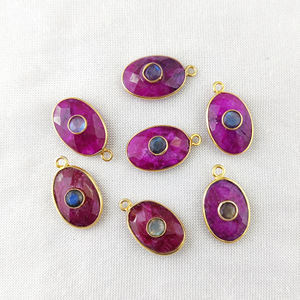 Pierres précieuses de rubis teintées 14x10mm, ensemble de lunette en argent Sterling 925, pendentif Double pierre en argent, pendentif en cristal naturel - Product Image 1