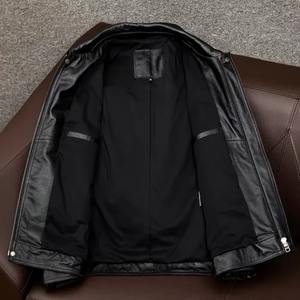 Veste en cuir véritable 100 % pour homme, style classique décontracté, en cuir de vachette noir, à capuche, col montant, respirante, vintage, grandes tailles, vente en gros - Product Image 4