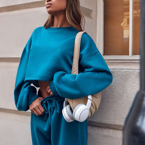 <b>Women's</b> Tracksuit Cotton <b>Fleece</b> Two Piece <b>Jogger</b> Sweatpants Set Plain Thick Unisex 2 Piece Sweatsuit Hoodies Set for <b>Women</b> - Product Image 5