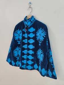 Boho Blue <b>Velvet</b> Suzani <b>Jacket</b> Embroidered Winter Coat, <b>Velvet</b> Suzani Embroidered <b>Jacket</b>: Bohemian Artisanal Coat - Product Image 5