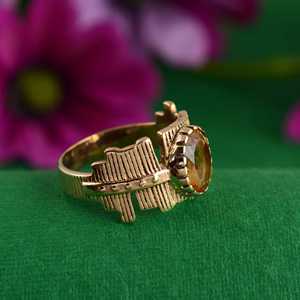 Anillo de Citrino Estilo Boho, Anillos Tribales de Latón para Mujer, Chapado en Oro de 18k, Banda Texturizada, Joyería de Moda, Venta al Por Mayor OEM - Product Image 2