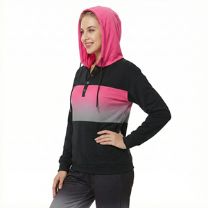 Sweat-shirts à capuche Henley pour femmes OEM, sweat-shirts à capuche à manches longues avec poche kangourou, pull-over streetwear, coupe décontractée, sweat-shirts pour femmes - Product Image 2