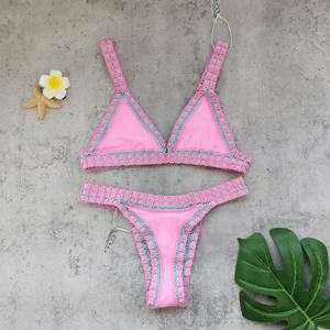 2026 New Double-Sided Sexy Bikini <b>Set</b> Women <b>Two</b>-<b>Piece</b> Color Block Swimwear European American Style Quick-Dry Chiffon - Product Image 1
