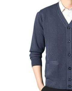 Navy Blue Diamond Texture <b>Cardigan</b> Sweater With V Neck <b>Button</b> Up Long Sleeves Cotton Soft Knitwear Casual Warm Winter Style - Product Image 2