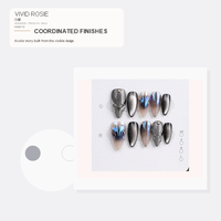 Ongles press-on faits à la main, longs, en forme d'amande, noirs, argentés, bleus, iridescents, effet chrome, papillon, faux ongles pour femmes, 10 pièces