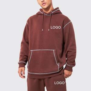 Survêtement de survêtement de couleur unie deux pièces en coton 100% de haute qualité avec logo personnalisé pour hommes - Product Image 4