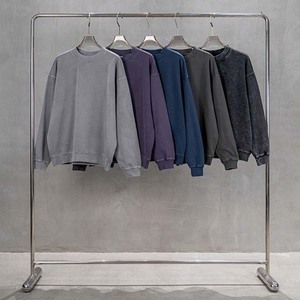 Sweatshirts pour hommes en éponge française lavés à l'acide vintage 380gsm personnalisés vente en gros de pulls ras du cou en coton pour hommes - Product Image 2