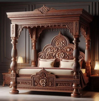 Ensemble de chambre à coucher de luxe en bois massif, style Palais Classique Européen, avec lit California King et capitonnage style Maharaja Indien, mobilier de maison pliable, USA