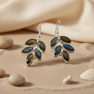 Boucles d'oreilles pendantes en labradorite plaquées or charmantes pour femmes - Product Image 1