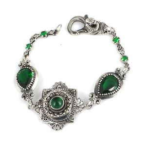 Pulsera de tenis antigua de plata de ley 925 con diamante de corte esmeralda, chapada en rodio, piedra color esmeralda, joyería de perlas doradas - Product Image 1