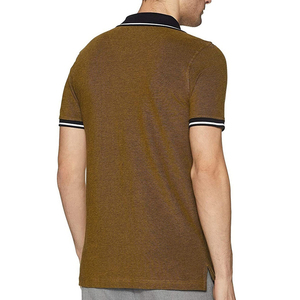 Polo de punto retro para hombre, Camiseta ajustada con cuello en contraste con textura marrón, ropa deportiva de tendencia, camisetas polo de talla ajustada para hombre - Product Image 5