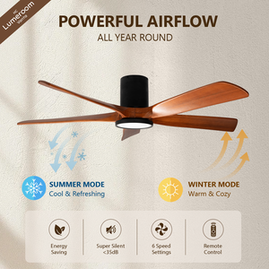 60 Inch Flush Mount <b>Ceiling</b> Fan with <b>Light</b>, Solid Wood Blades APP and <b>Remote</b> <b>Control</b> Quiet DC Motor Dimmable LED - Product Image 2
