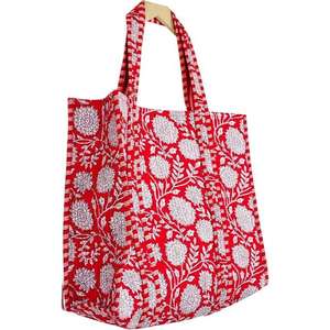 Sac fourre-tout en coton fait à la main pour femmes grand sac à provisions à bandoulière matelassé décontracté avec broderie décoration fermeture ouverte - Product Image 3