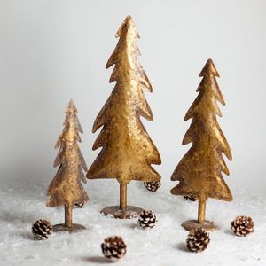 Arbre de Noël antique en laiton de la vieillesse ensemble de 3 décorations de table de décoration de maison de haute qualité arbre de support de décoration de Noël - Product Image 4