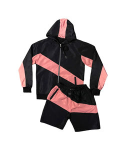 Ensemble short coupe-vent pour homme avec veste de survêtement coupe-vent à capuche motif solide en nylon respirant pour l'hiver - Product Image 1