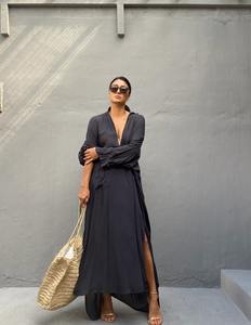 100% Cotton Summer Bohemian Vintage Beach <b>Dress</b> for <b>Women</b> Floor-Length <b>Kaftan</b> with Natural Waistline Plain Dye for Evening Wear - Product Image 4