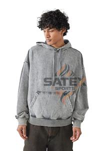 Sweat-shirts à capuche unisexes en gros, lavage à l'acide, surdimensionnés, vintage, en polyester/coton, molleton, pull-over, OEM personnalisé, poche d'hiver - Product Image 3