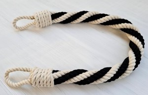 Handmade Curtain <b>Tiebacks</b> - Black & White Cotton Rope Twist. Curtain holdback - Product Image 2