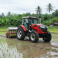 Tracteur agricole 4x4 de 120 CV à inverseur de marche direct usine avec cabine climatisée, prise de force double vitesse et attelage 3 points pour labourage en grande exploitation agricole