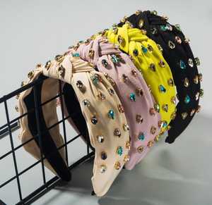 Luxury Vintage Knotted <b>Jeweled</b> <b>Headband</b> with Faux Diamonds for Spring Premium Hair Accessories - Product Image 1