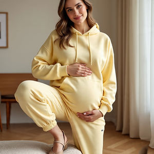 Chándal de maternidad transpirable informal para mujer, Jersey de invierno con capucha y pantalones de chándal con cuello con capucha para mujeres embarazadas - Product Image 2
