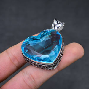 Collier pendentif en topaze bleue en argent 925, style luxueux - Product Image 4