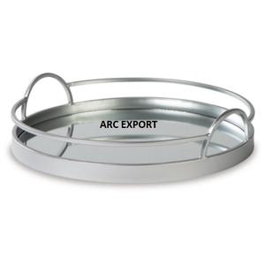 Bandeja creativa para servir comida de forma redonda de Metal y espejo, bandeja para servir té de decoración de mesa de acero inoxidable de Color plateado a la venta - Product Image 2