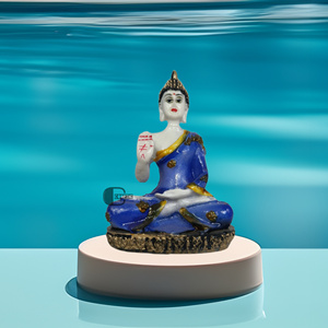 White & Blue Polyresin Buddha Statue Meditating Idol Golden Detailing Handmade 4 Inch Home Office Spiritual Decor Buddhism - Product Image 1