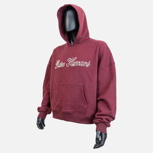 Sweat à capuche personnalisé surdimensionné en molleton de coton lourd à épaules tombantes avec perles élégantes et strass pour hommes - Product Image 3