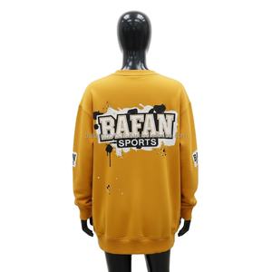 Sweat-shirt oversize pour femme en coton molletonné GSM, toucher doux, ourlet déchiré jaune, logo personnalisé, impression sérigraphique, sweat-shirts respirants pour femme - Product Image 2