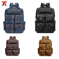Mochila de Viaje Unisex de Cuero Genuino con Paneles y Logotipo Personalizado, Hecha a Mano, de Gran Capacidad, para Portátil, Estilo Vintage