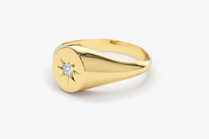 Anillo de sello de oro amarillo de 10 quilates para mujer, Joyería de diamantes de estrella Simple personalizada, accesorio de moda al por mayor - Product Image 4