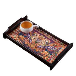 Plateau de service en bois imprimé paon fait main motifs écologiques et vibrants pour manger petit déjeuner dîner ou décor de table - Product Image 4