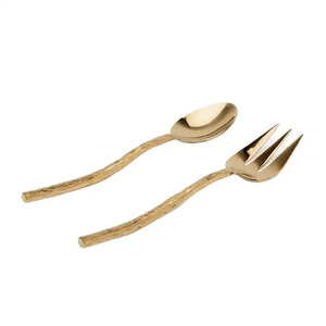 Serveur à salade en métal argenté à poignée martelée pour table à manger cuillère de service alimentaire faite à la main et ensemble de fourchettes de service - Product Image 5