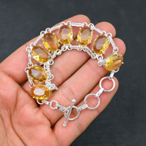 สร้อยข้อมือสีเหลืองซิทรีนจากแล็บสุดหรูพร้อมวงรี5อันขนาด10X14มม. เครื่องประดับหินสเตอร์ลิงสุดหรูสำหรับทุกเพศ - Product Image 5