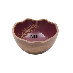 Cuenco de madera para servir sopa de ensalada de frutas y verduras, cuenco para servir comida de forma redonda con acabado Natural de calidad superior - Product Image 1