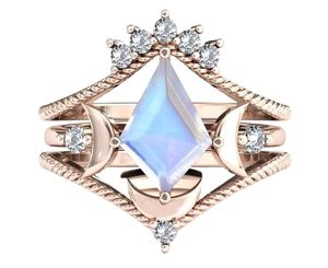 Juego de anillos de boda de compromiso de piedra lunar en forma de cometa de plata 925 'Moon My Life' estilo clásico chapado en rodio para fiestas de aniversario - Product Image 6