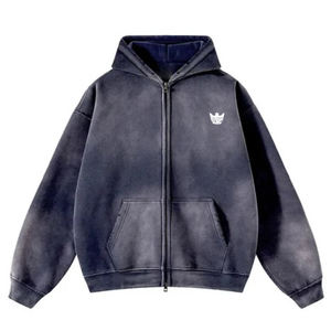 Custom Logo <b>Vintage</b> Acid Stone Wash Pull-Zip Hooded <b>Sweatshirt</b> Zipper Distressed Heavyweight Oversize Hoodie <b>Sweatshirt</b> for Men - Product Image 3