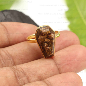 Latest Design Natural Bronzite 11x17mm Coffin <b>Ring</b> 925 Sterling Silver 18K Gold Plated Eternity Vermeil <b>Dainty</b> Women's Jewelry - Product Image 4