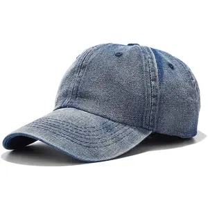 คุณภาพสูงDenim Dadหมวกผู้ชายและผู้หญิงล้าง Distressedหมวกและหมวกฤดูร้อนกีฬาหมวกเบสบอลหมวกปรับแต่งโลโก้ขายส่ง